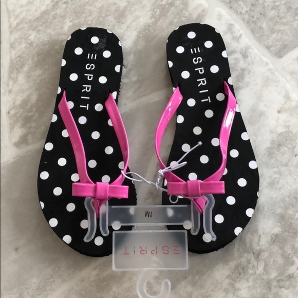 ESPRIT Black & pink polkadot girls bow summer flip-flop Size 1